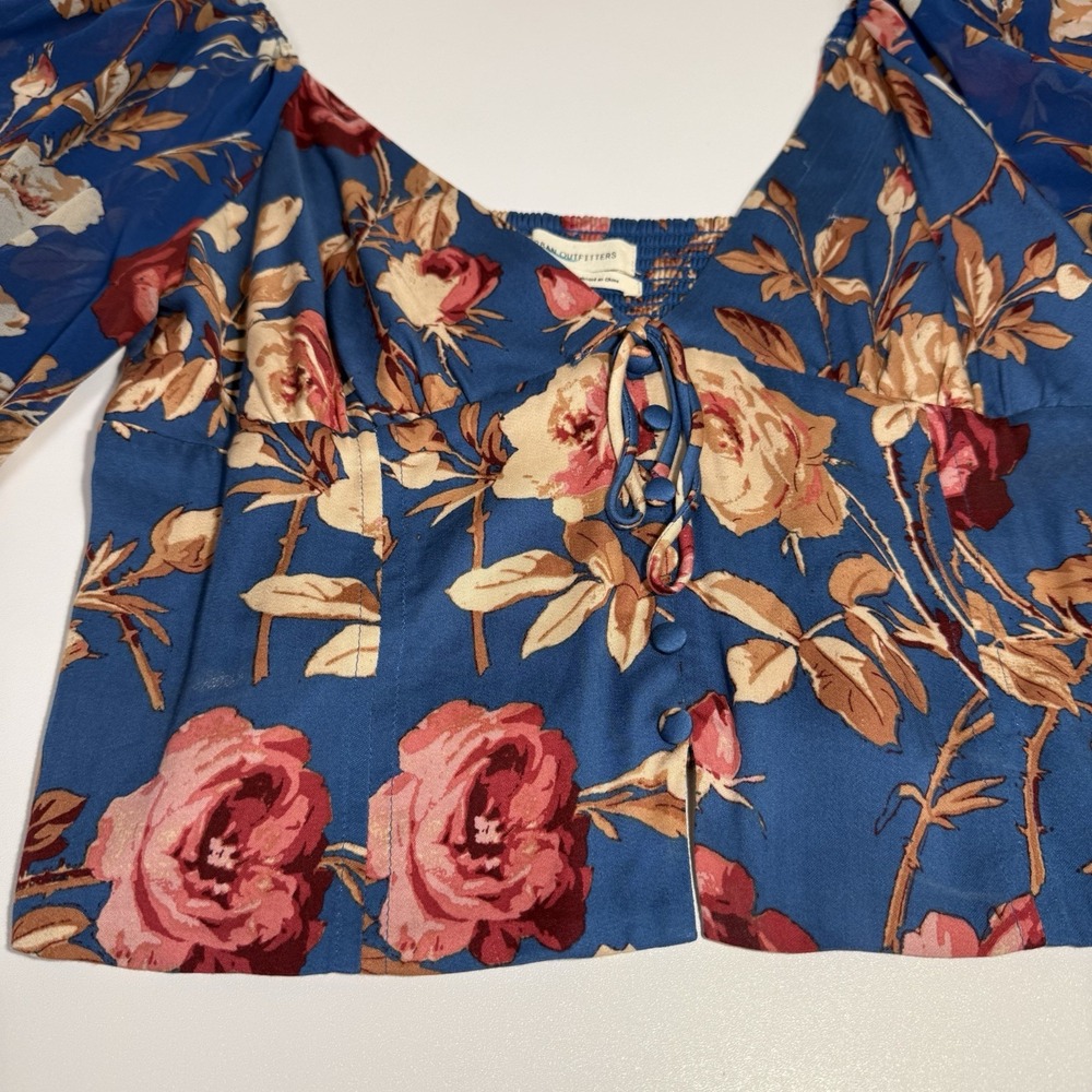Urban Outfitters Cropped Long Sleeve Floral Top Womens Large Blue Boho - Picture 3 of 12